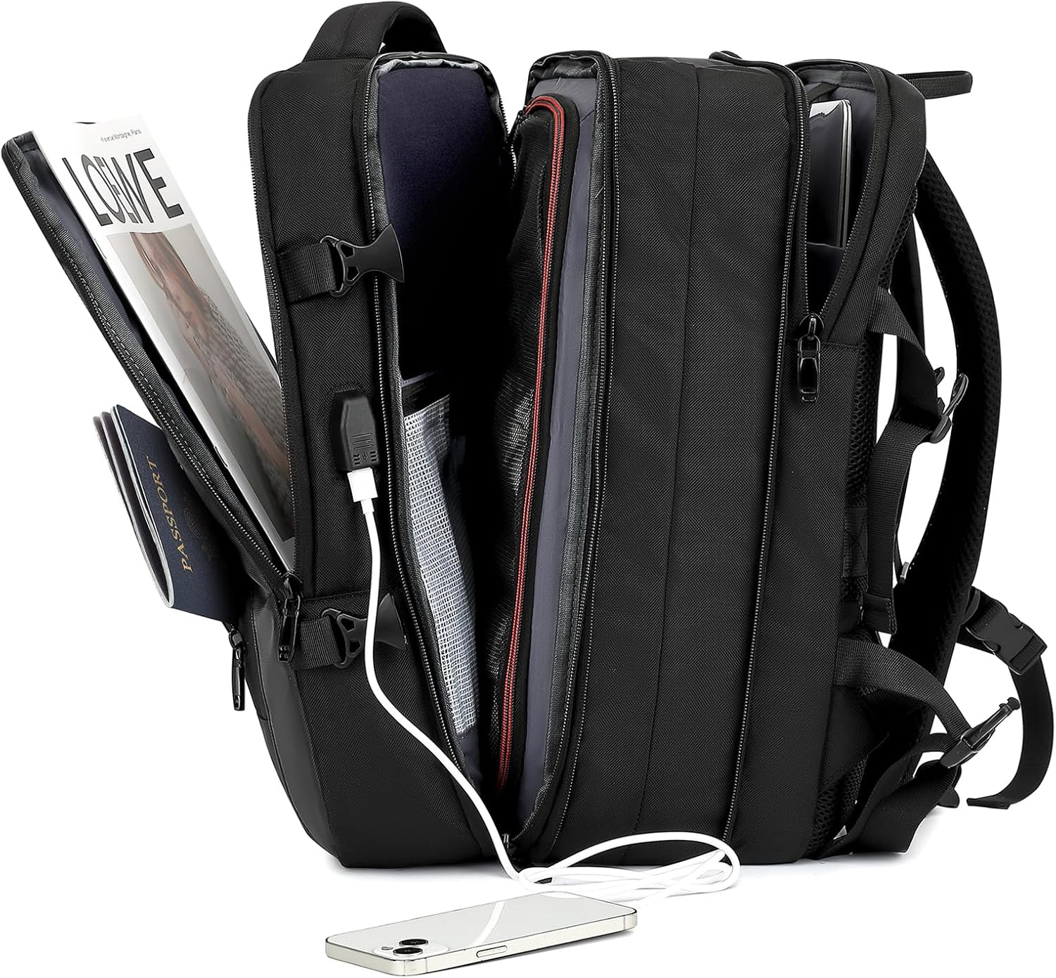Expandable Travel Backpack for Men Women with USB Charging Port