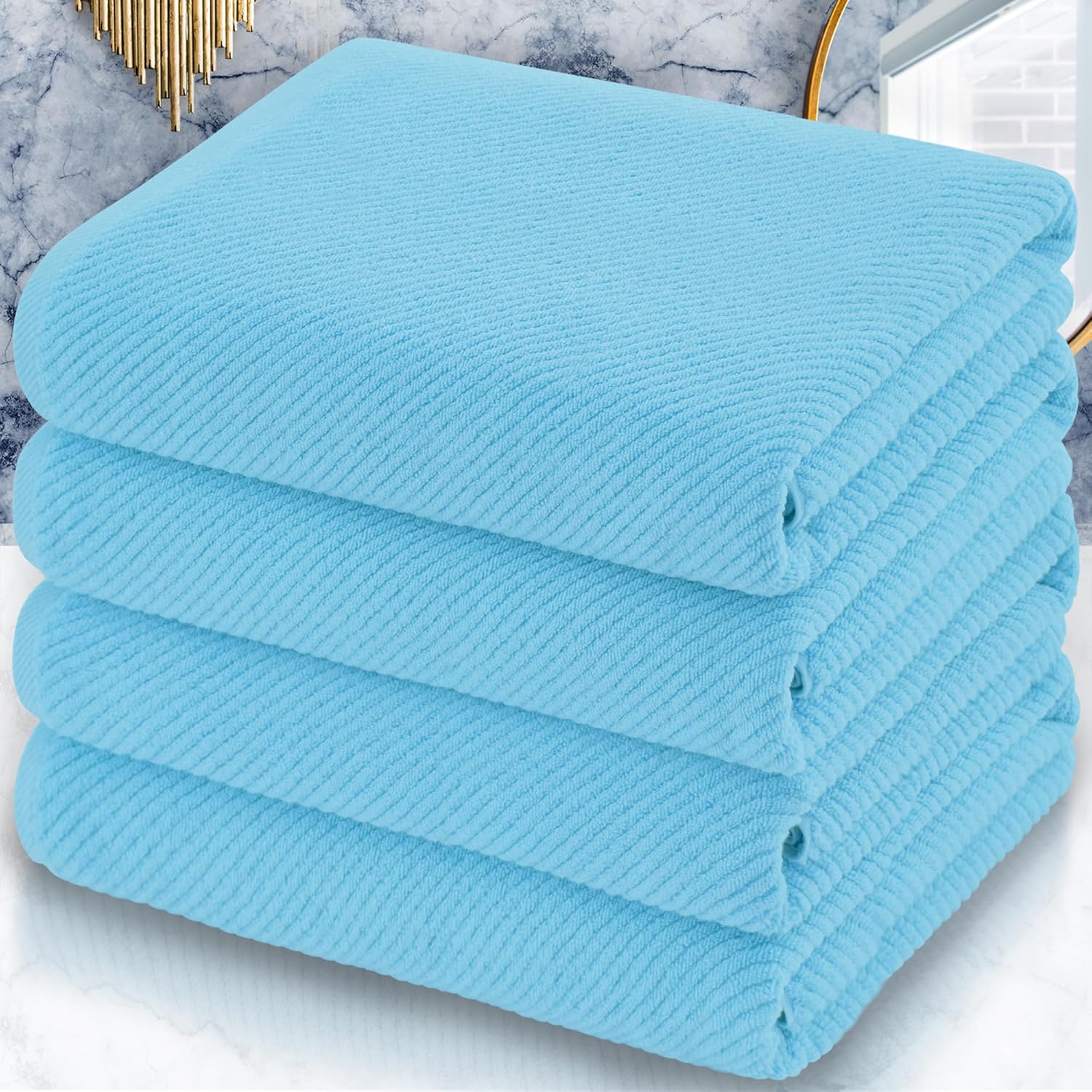 Luxurious 4PC Bath Towel Set - Soft, Quick Dry, Ocean Blue