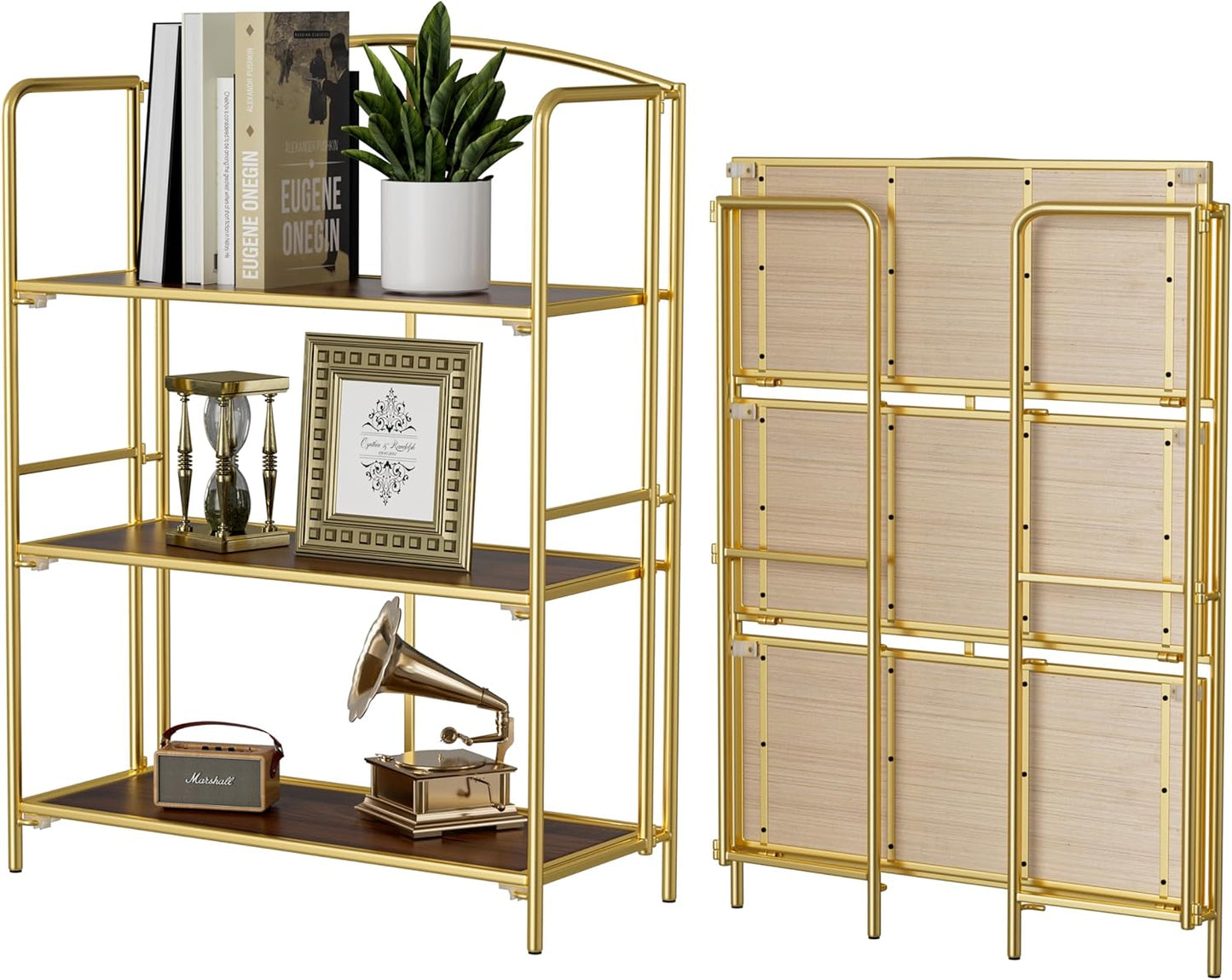Crofys No Assembly Folding Bookshelf: Stylish 3 Tier Organizer