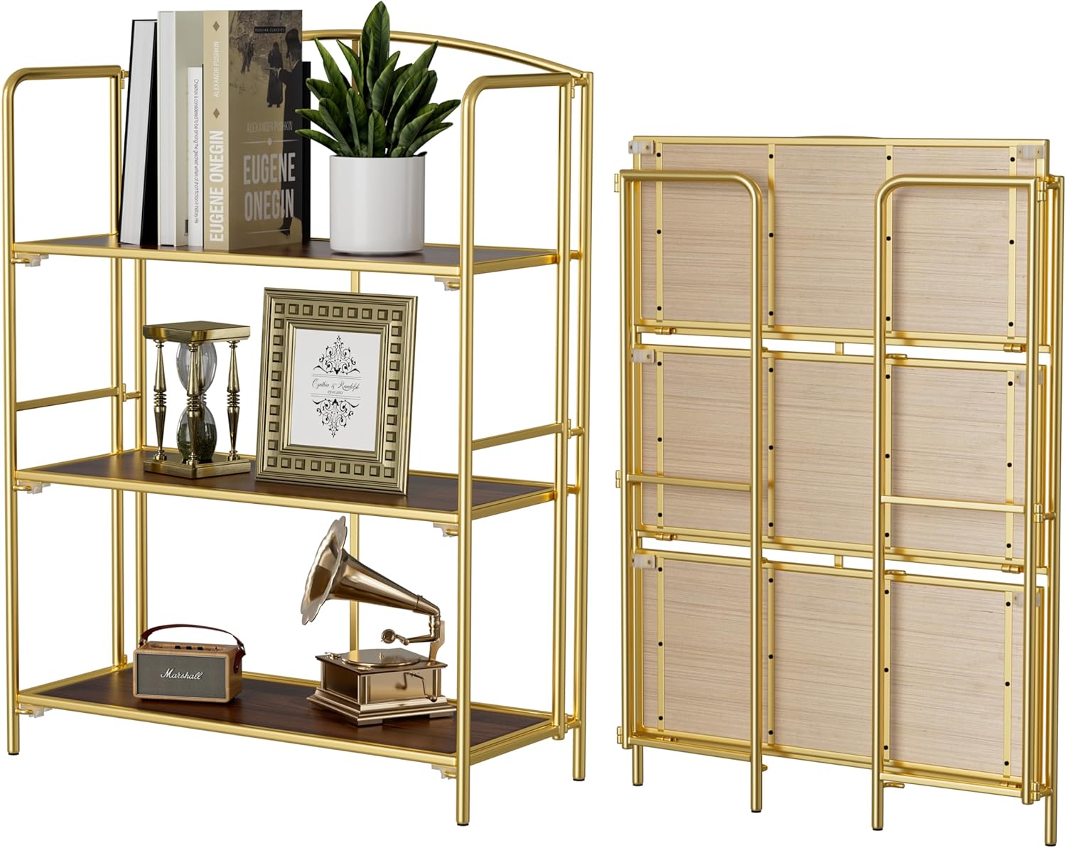 Crofys No Assembly Folding Bookshelf: Stylish 3 Tier Organizer