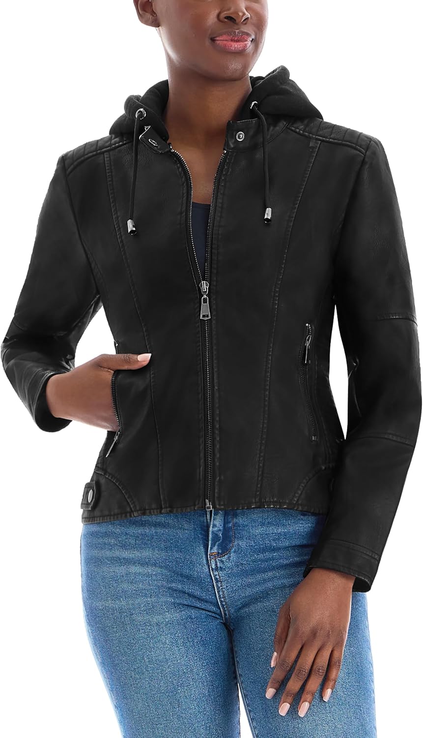 Olivia Miller Womens Faux Leather Zip Up Moto Biker Jacket Review