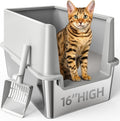16 in High Sides Stainless Steel Litter Box - XL Enclosed for Big Cats