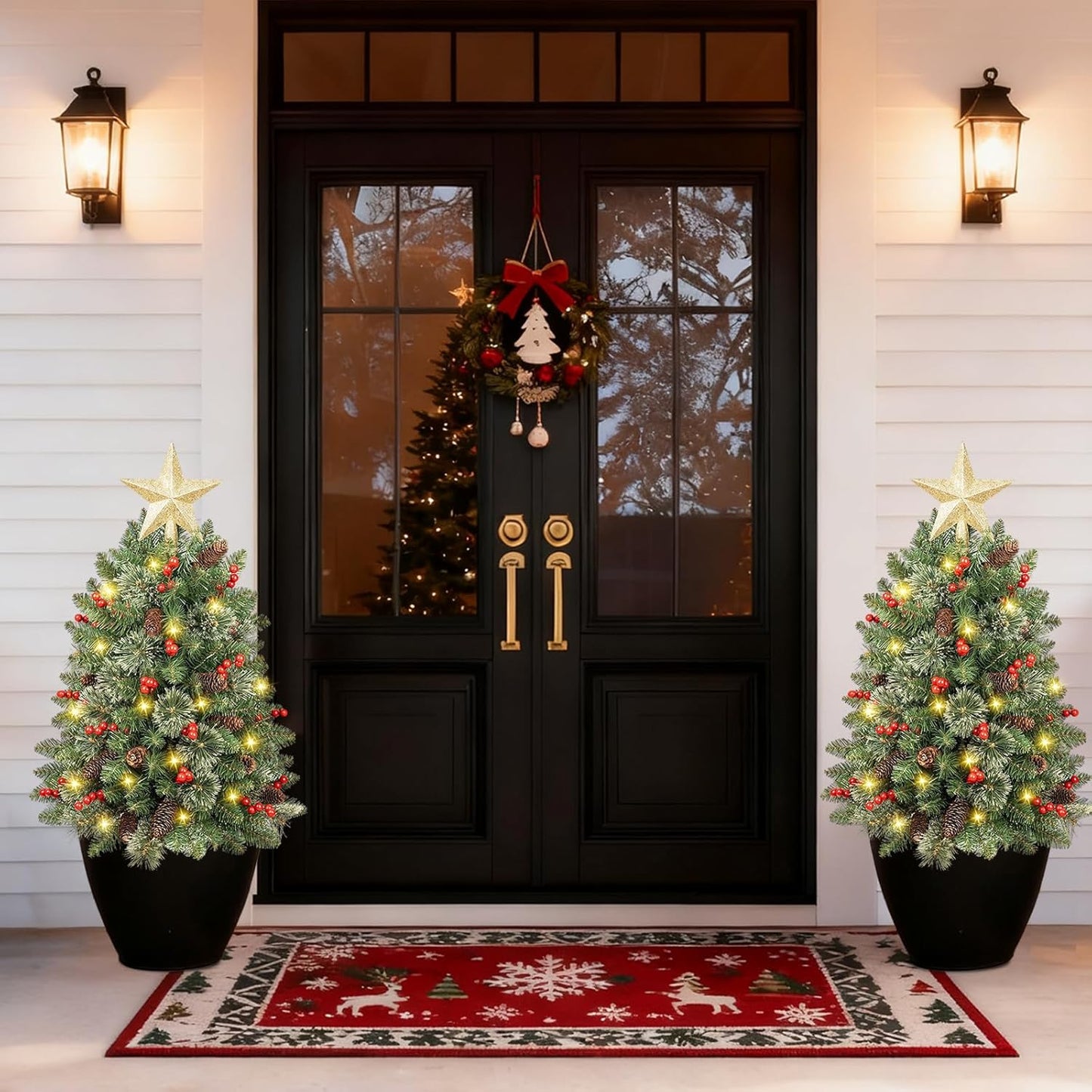 Set of 2 Christmas Urn Fillers with Lights for Holiday Cheer