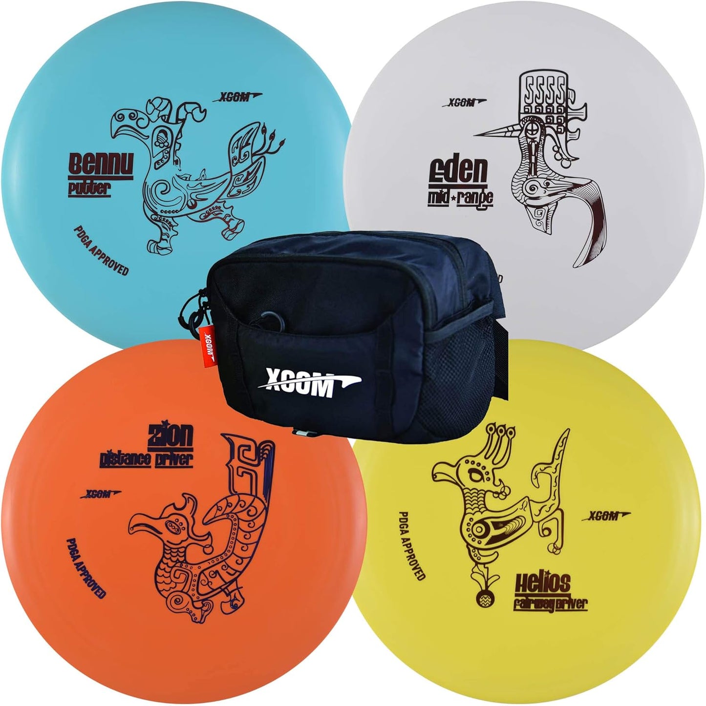 X-Com Beginner Disc Golf Set - 4 Discs + Carry Bag!