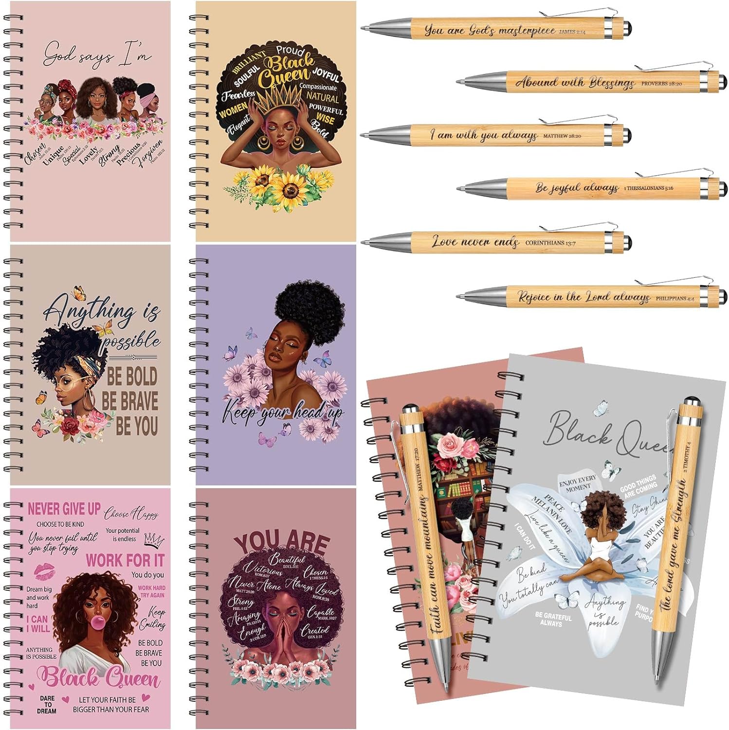 Pasimy Black Women Notebooks Set + Bamboo Pens