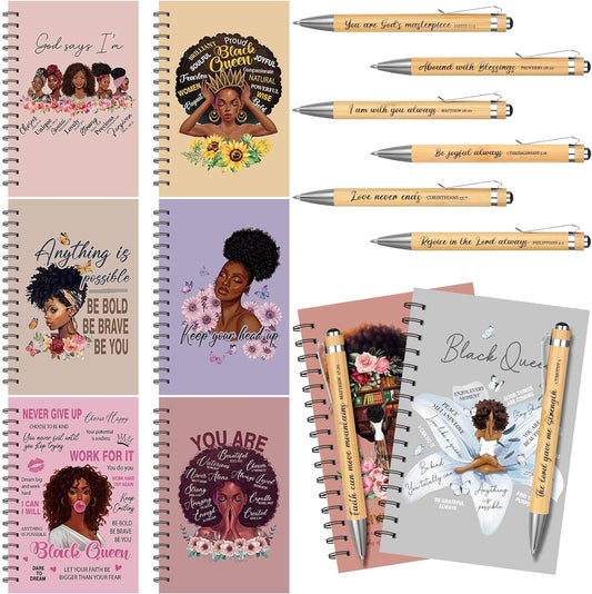Pasimy Black Women Notebooks Set + Bamboo Pens