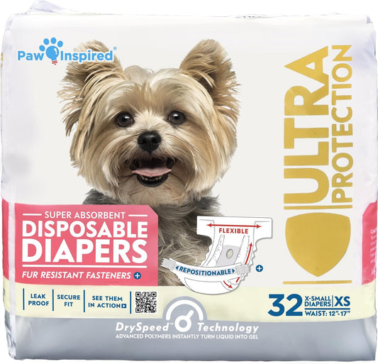 Paw Inspired X-Small Disposable Dog Diapers | Ultra Protection for Female Dogs