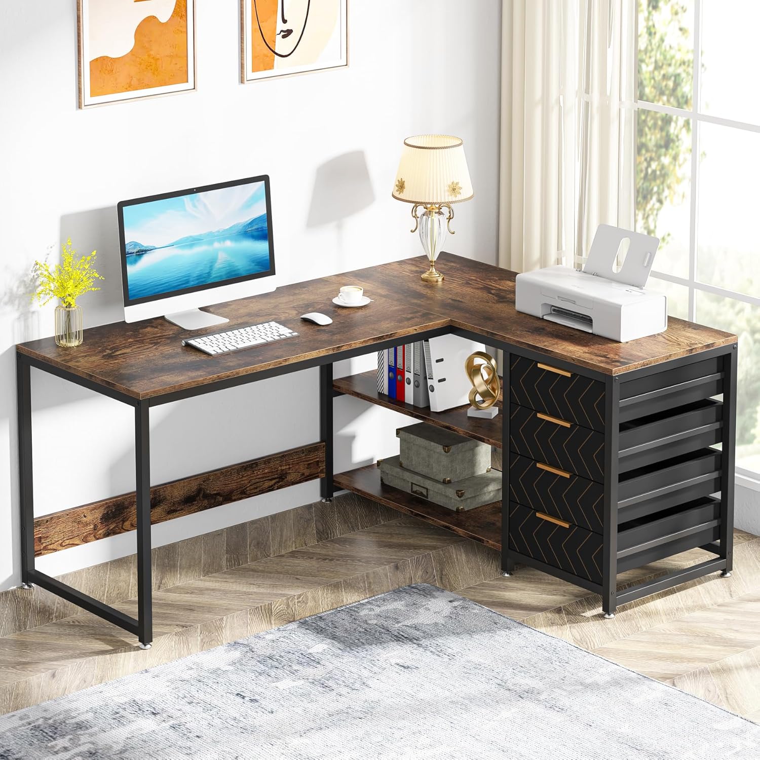 Tribesigns 59 L-Shaped Desk with Storage - Efficient Home Office Workstation