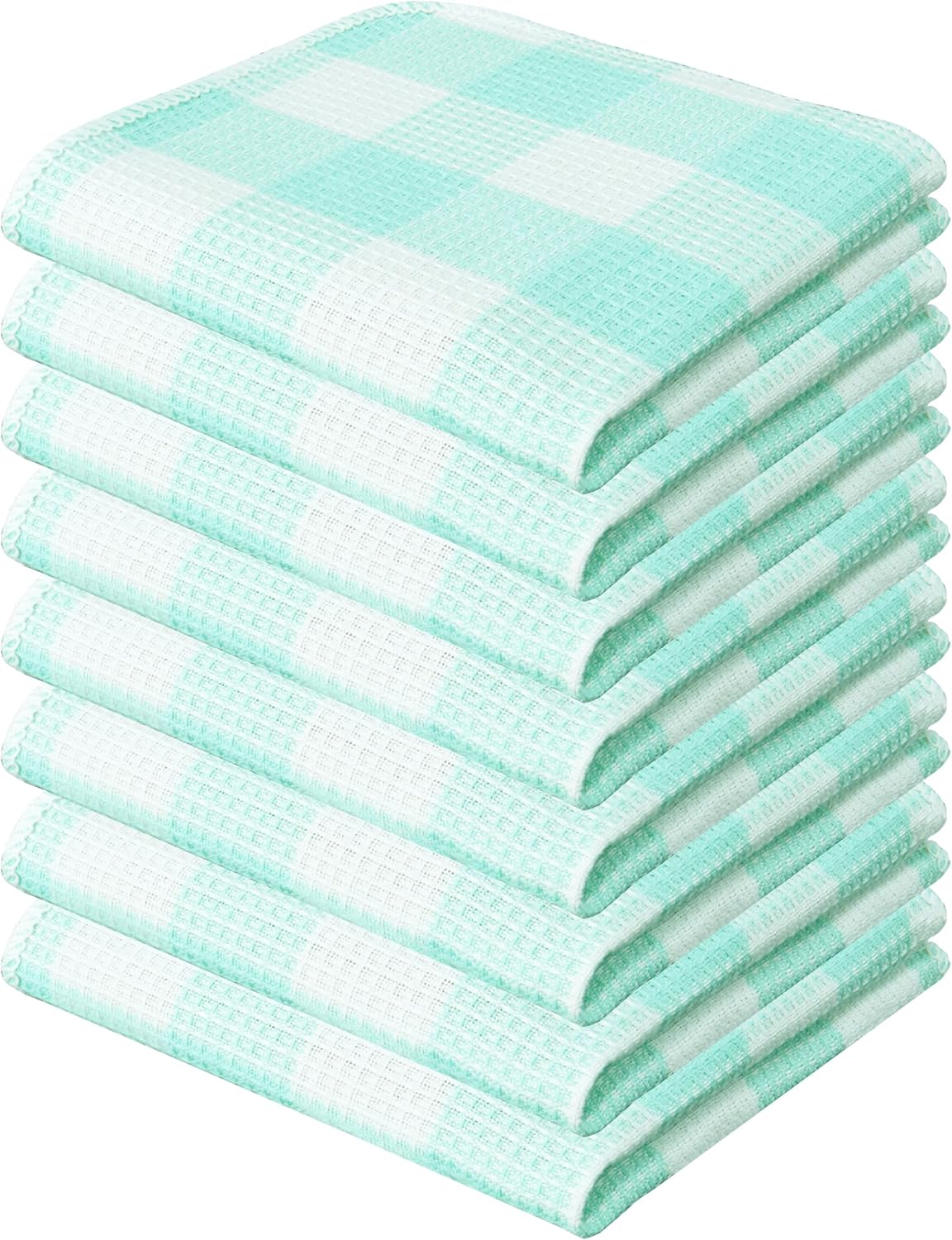 Ultra Absorbent Waffle Weave Dish Cloths - 8 Pack - Turquoise & White