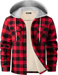 Men's Flannel Plaid Shirt Jacket with Hood and Fleece Lining - Warm