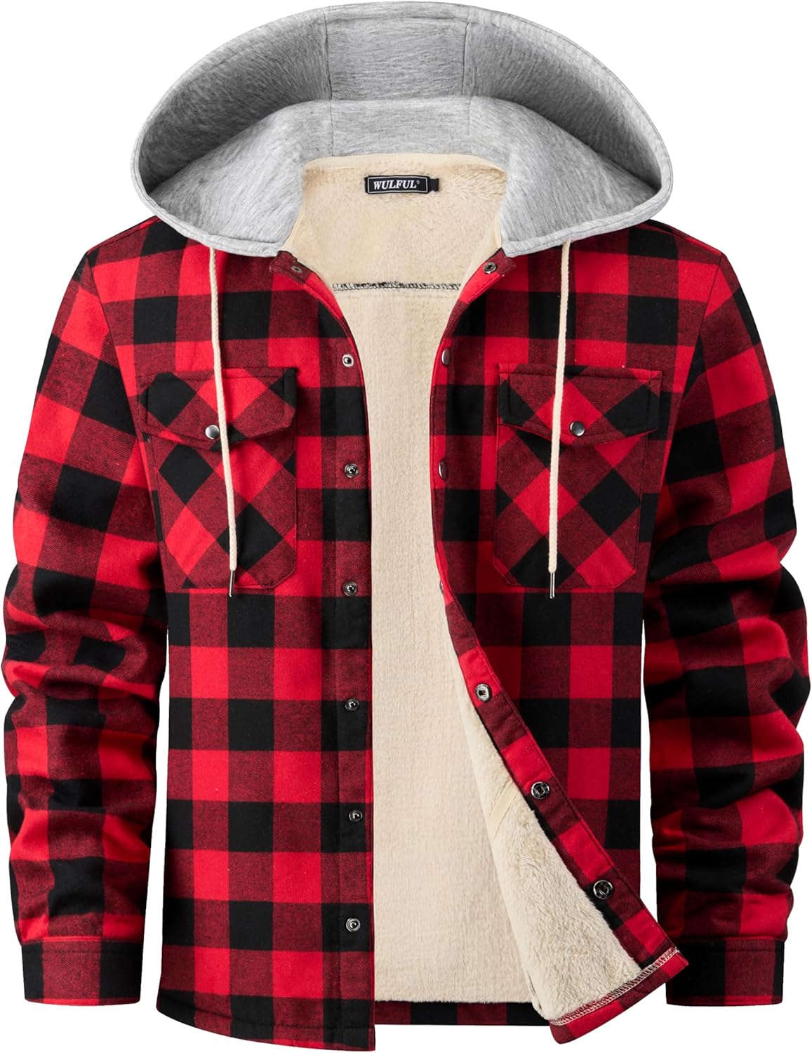 WULFUL Men's Flannel Plaid Shirt Jacket for Winter Warmth