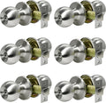 SUNTAI 6 Pack Privacy Door Knobs Satin Nickel - Keyless Privacy