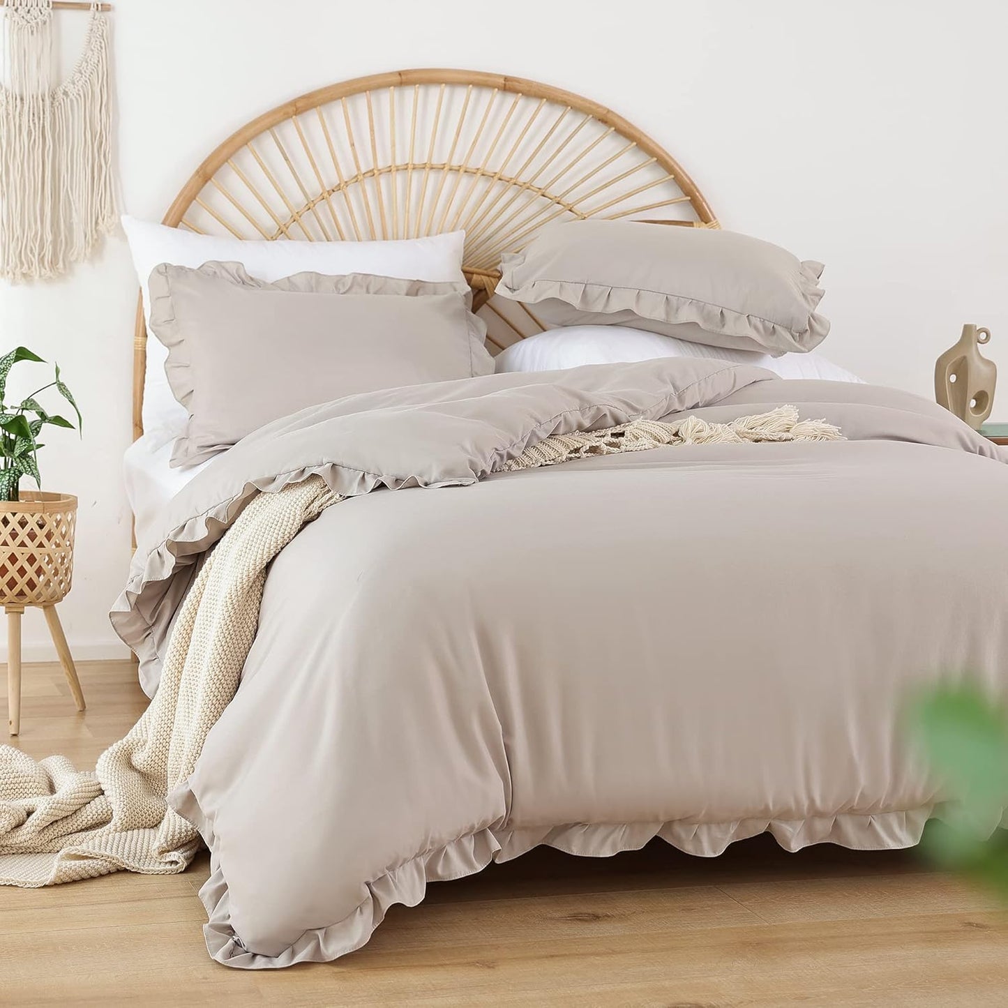 JANZAA King Size Ruffled Comforter Set for Vintage Farmhouse Style
