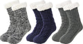 Men Fuzzy Slipper Socks with Grippers - Warm Non Slip Indoor Socks