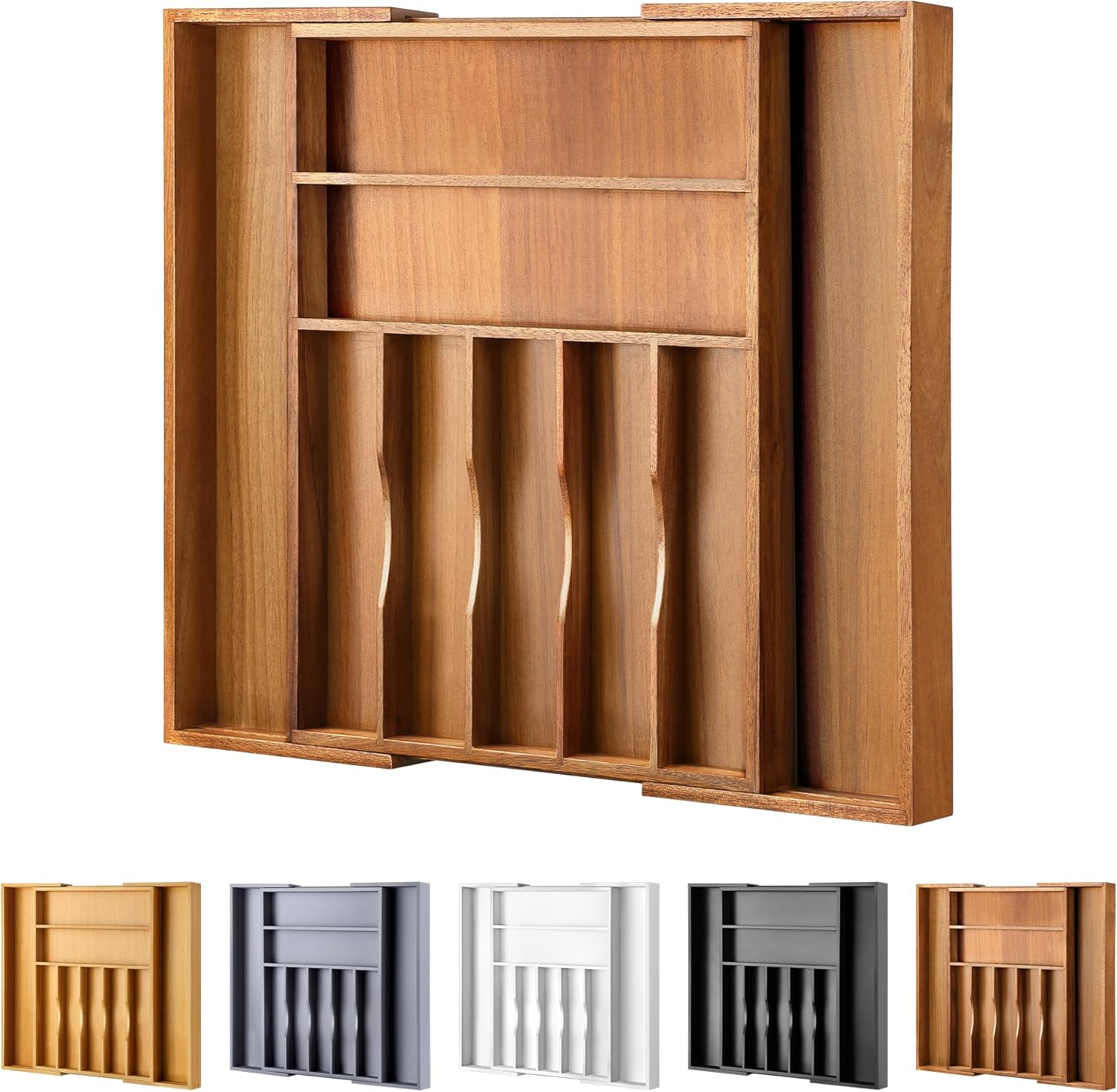 Large Premium Acacia Silverware Organizer for Kitchen Drawers