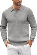 Mens Knit Polo Shirt Long Sleeve Classic Quarter Button (Style CPB8)