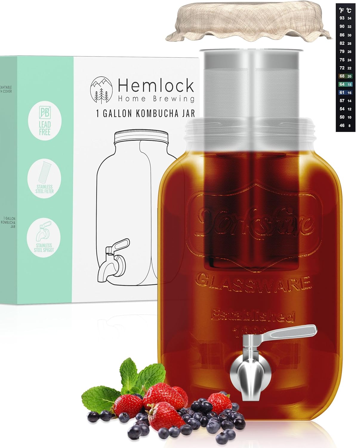 1 Gallon Kombucha Jar Starter Kit for Effortless Brewing