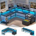SEDETA L Shaped Gaming Desk with LED Lights and Storage Options
