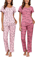 Ekouaer Womens Pajama Set 2-Pack - Soft Short Sleeve Top with Long