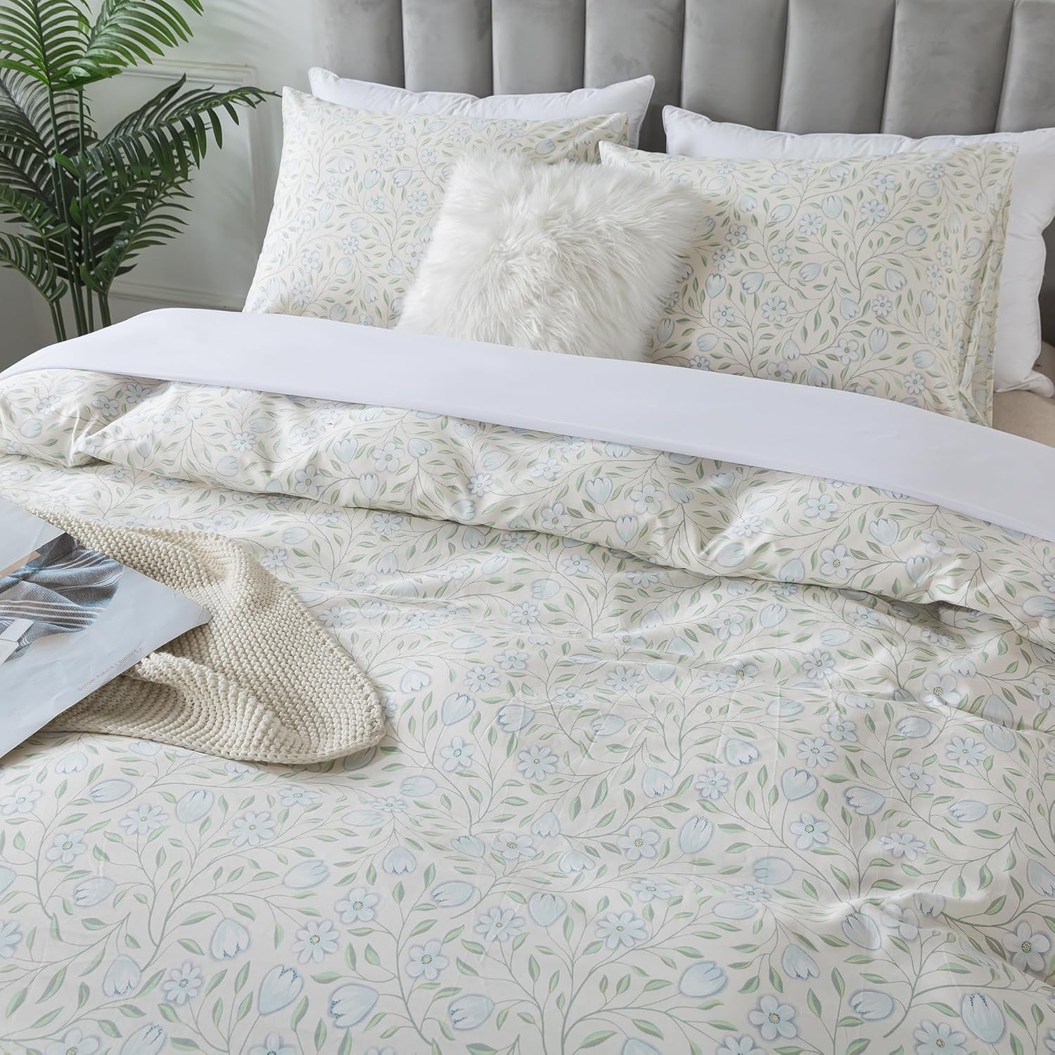 HoneiLife Floral Duvet Cover King - Soft Cotton Bedding Set