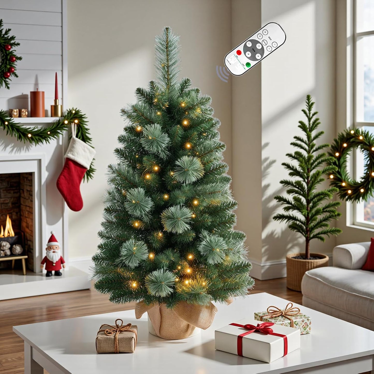 3FT Pre-lit Artificial Mini Christmas Tree with Remote Control