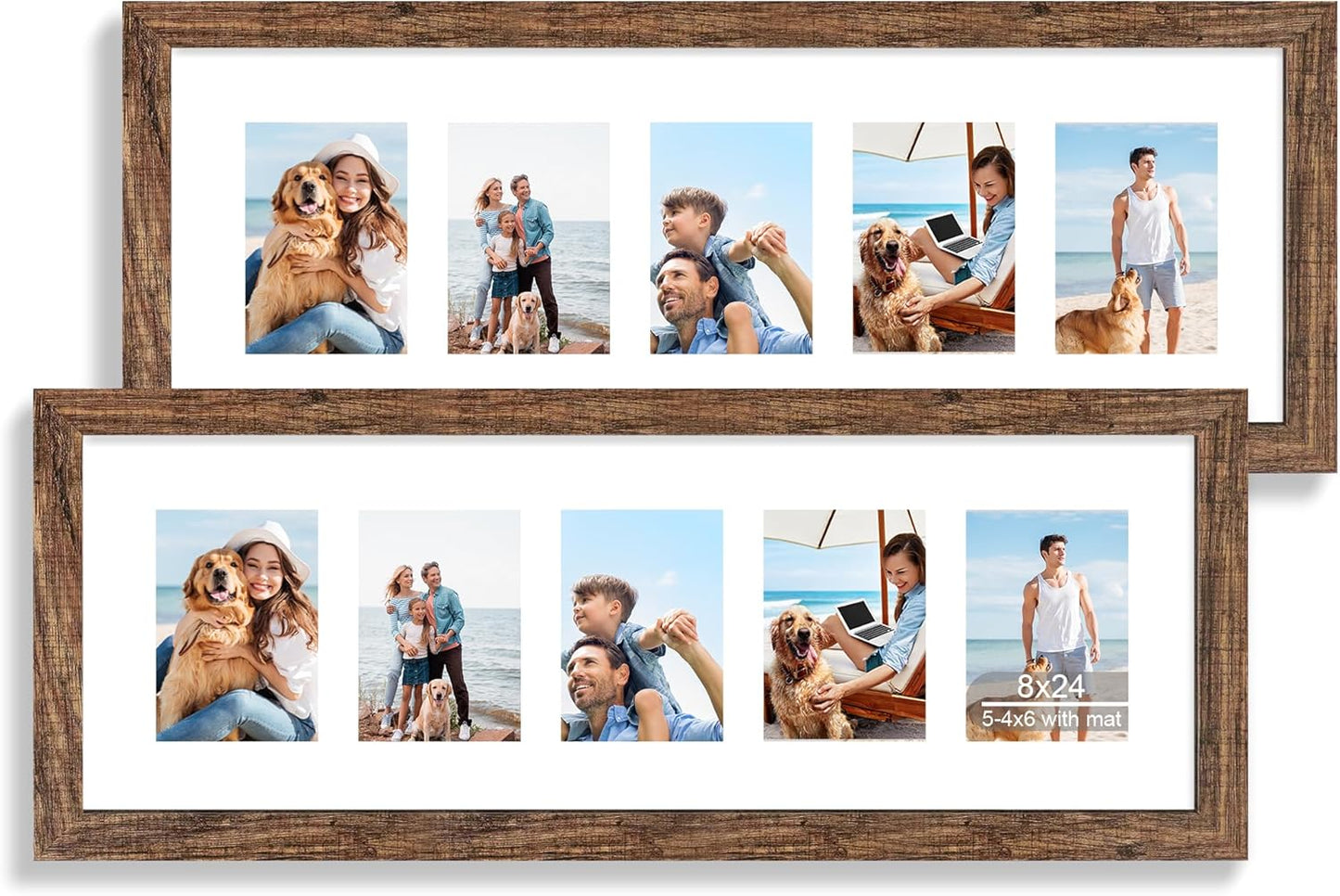 8x24 Picture Frame 2 Pack - Rustic Brown Wood with Glass