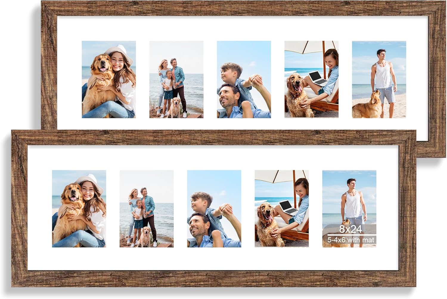 8x24 Picture Frame 2 Pack - Rustic Brown Wood with Glass