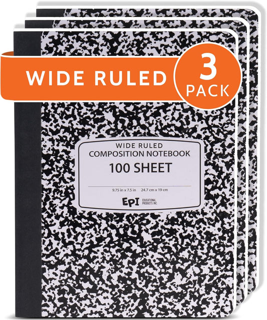 EPI Marble Composition Notebook Set | 200 Pages, Sturdy Sewn Binding