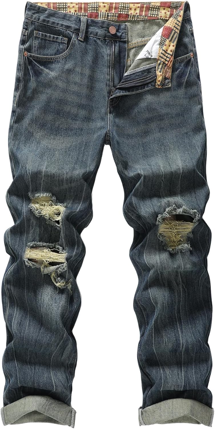 Men's Non-Stretch Regular Fit Straight-Leg Denim Pants Jeans
