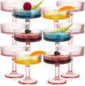 12 Pcs Ribbed Vintage Coupe Glasses 7 oz Martini Glasses - Rose Red