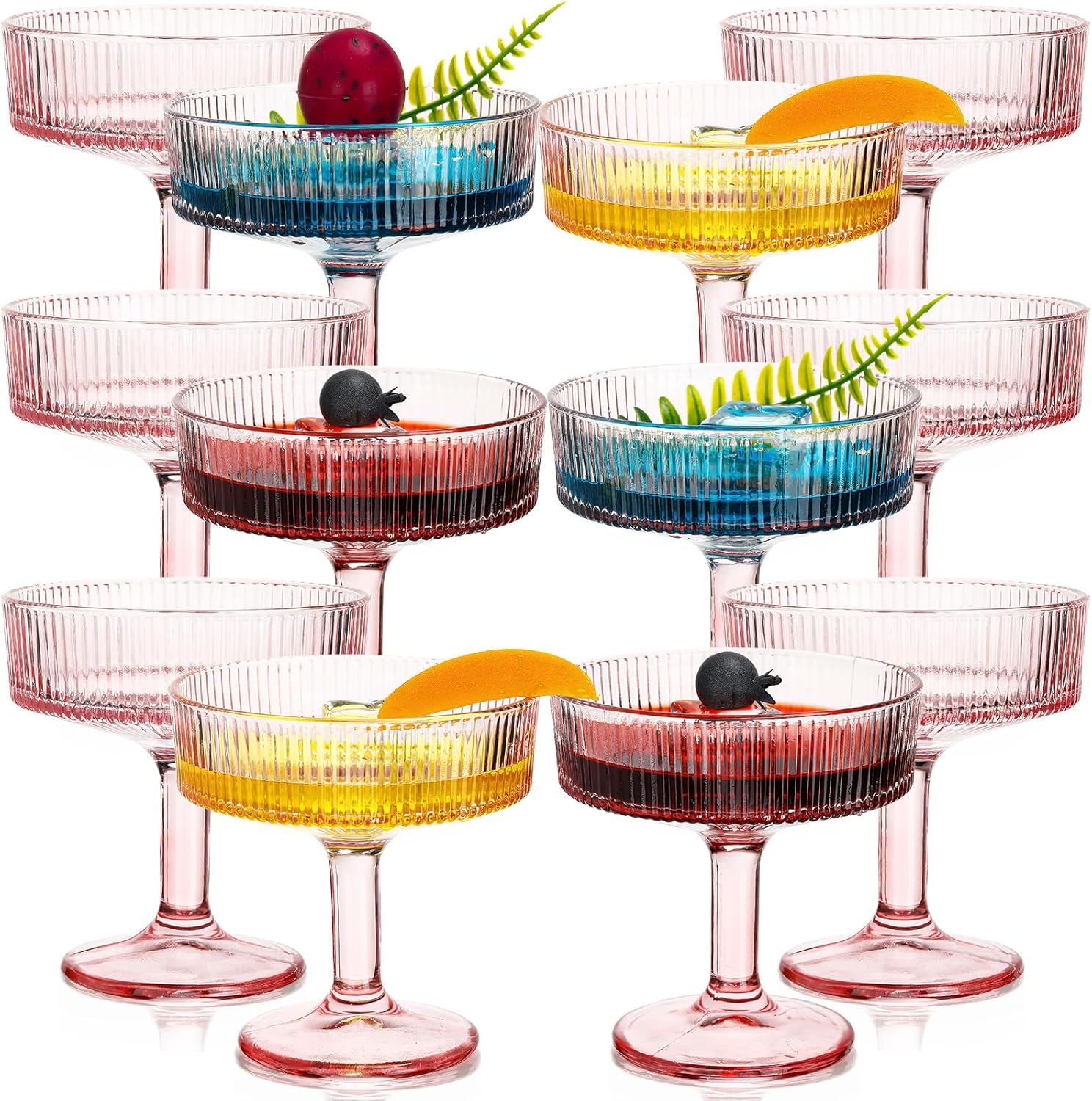 12 Pcs Ribbed Vintage Coupe Glasses for Classic Cocktails