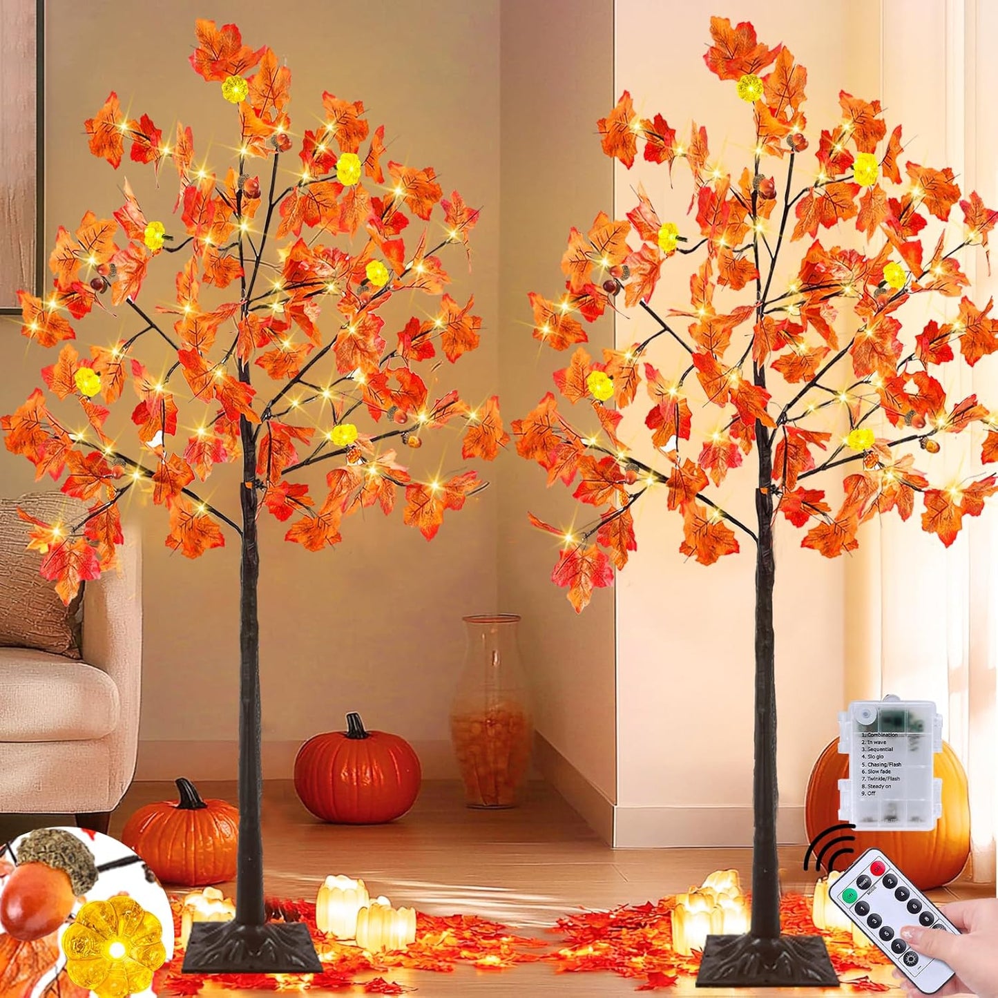 4 Ft Prelit Lighted Fall Maple Tree with Remote Control & Timer