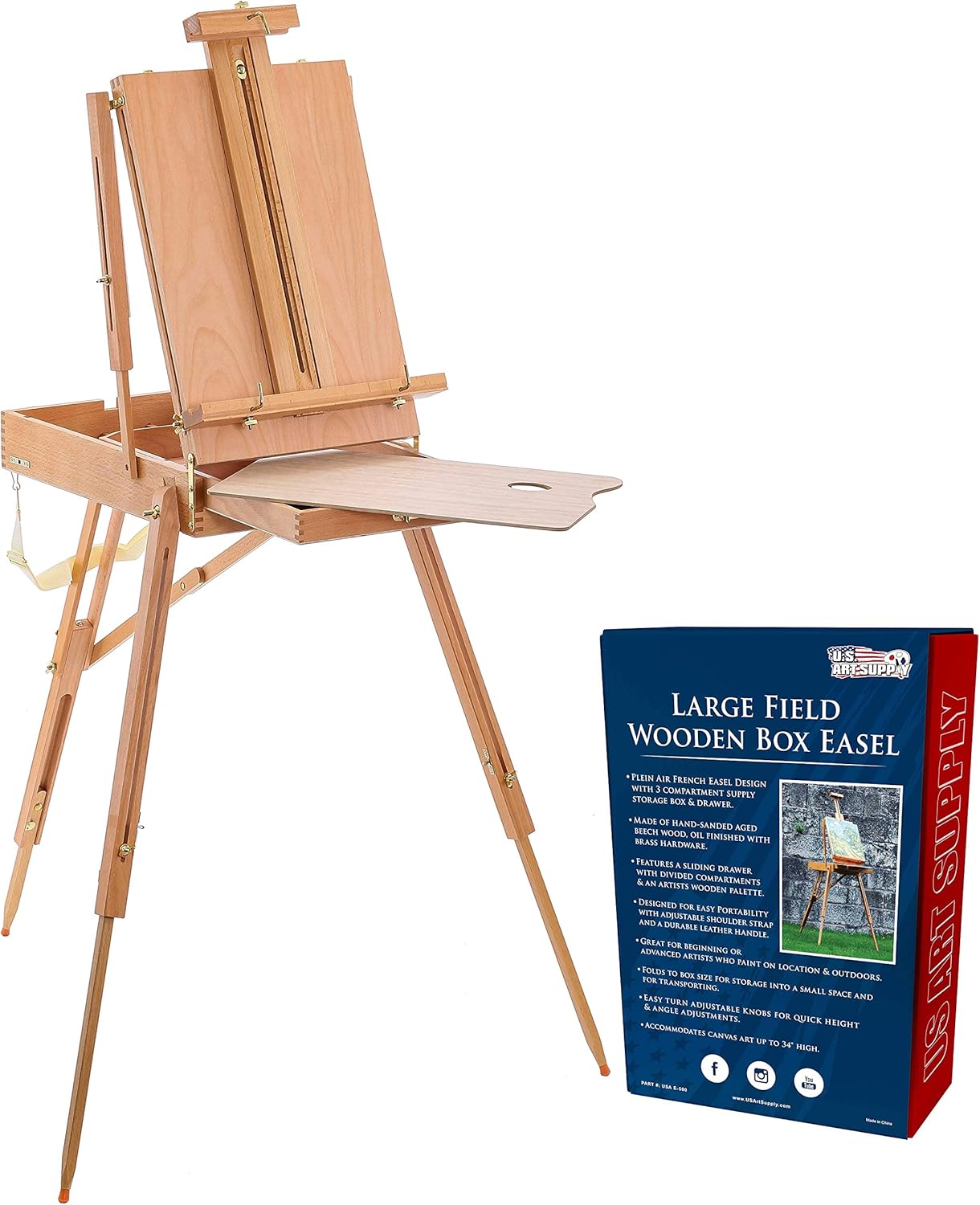 Large Beechwood French Easel for Plein Air and Studio Use