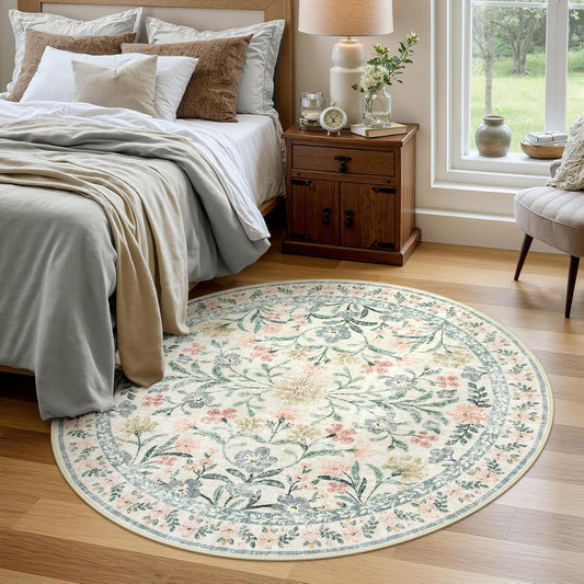 Wonnitar Round Washable Rug for Bedroom and Living Room Decor