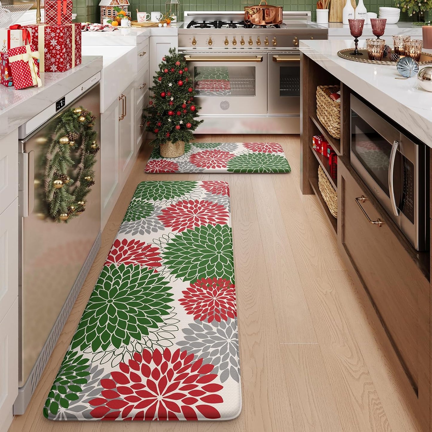 KIMODE Farmhouse Christmas Kitchen Rugs for Holiday Decor