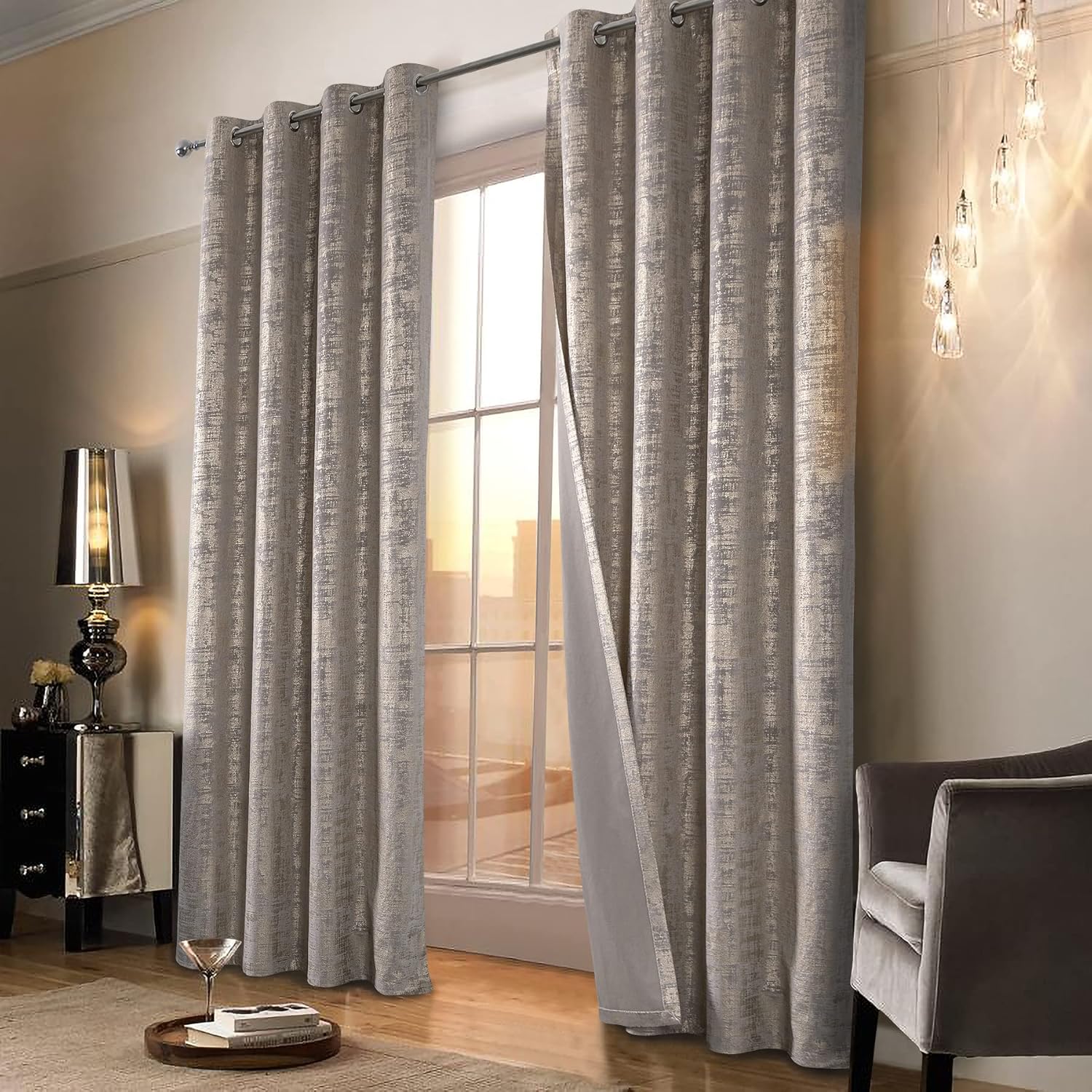 Luxury Champagne Velvet Curtains Set - 95 Inch Length