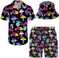 Men's 2 Piece Hawaiian Tracksuit Shirt and Shorts with Bucket Hat