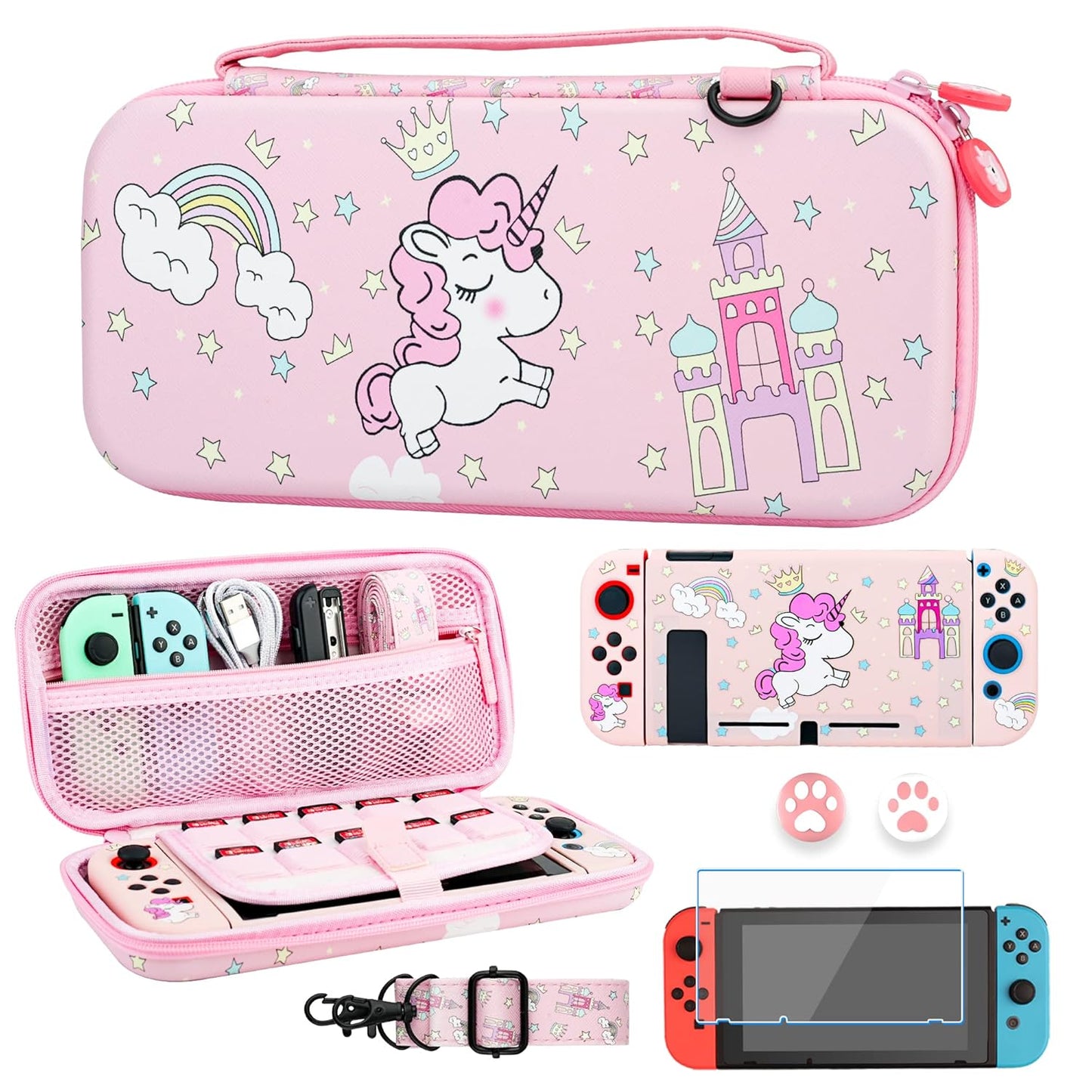 Cute Pink Unicorn Carrying Case for Nintendo Switch Accessories