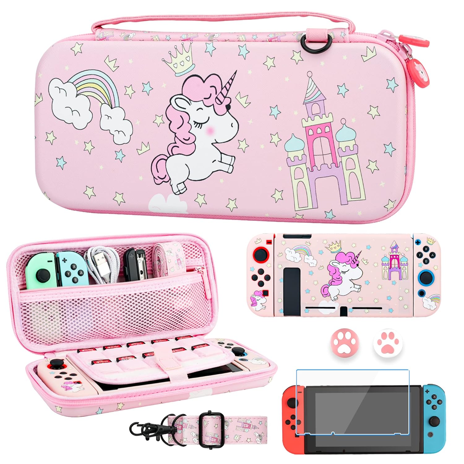 Cute Pink Unicorn Carrying Case for Nintendo Switch Accessories