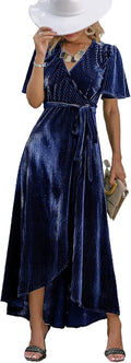 BerryGo Velvet V Neck Wrap Semi Formal Midi Dress - Elegant Look