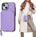 Purple Crossbody Wallet Case for iPhone 13 - RFID Zipper Folio