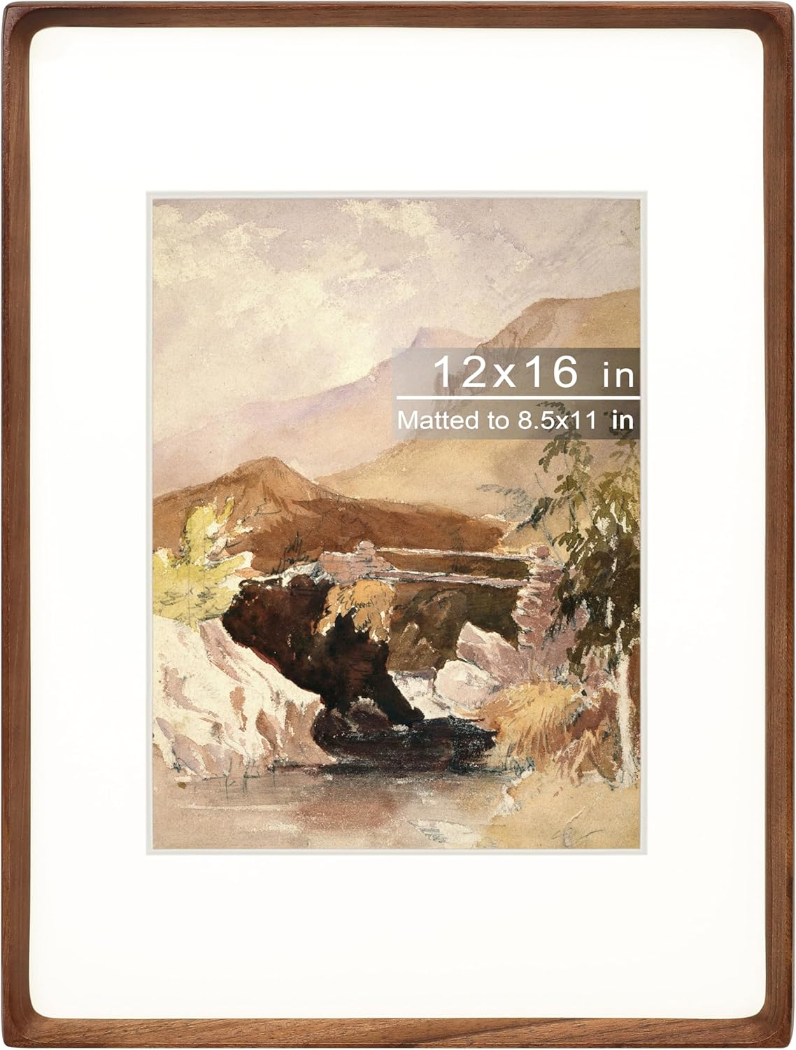 12x16 Picture Frame with Mat for 8.5x11, Natural Walnut Wood
