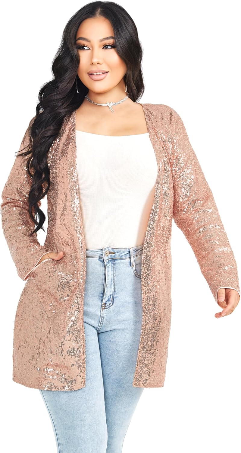 Women's Sequin Jacket Open Front Blazer for Parties and Events