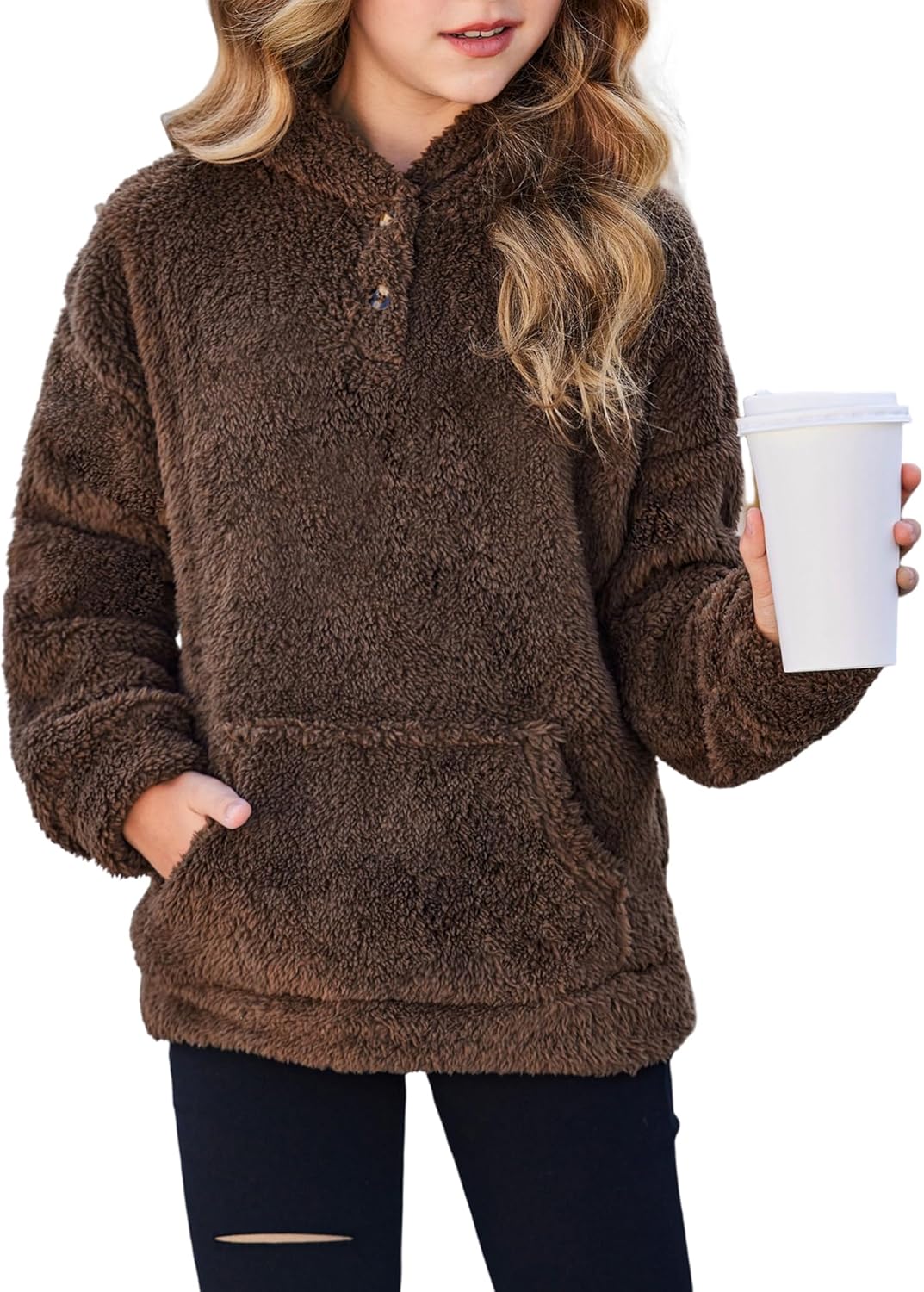 Arshiner Girls Hoodie Sherpa Fleece Pullover for Casual Wear