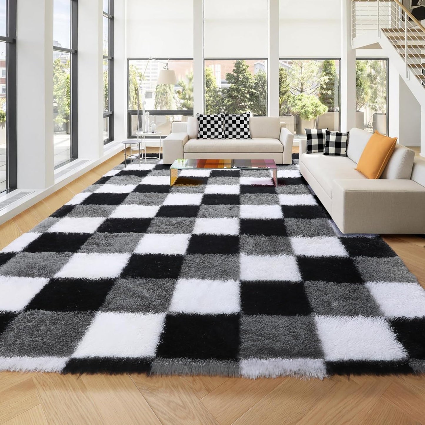 KICMOR 8x10 Area Rugs for Living Room, Soft Checkered Design