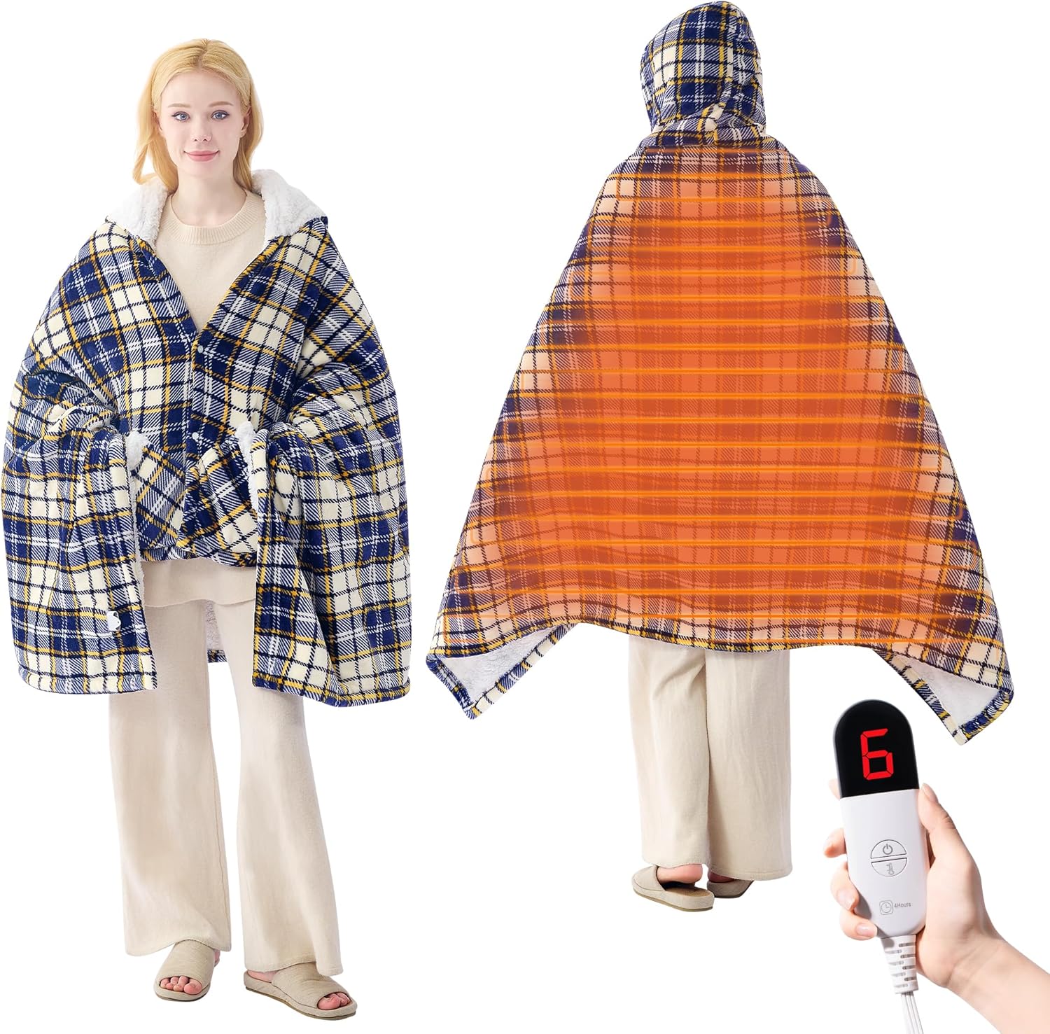 Wearable Heated Shawl with Hood & Pockets for Cozy Comfort