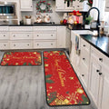 Christmas Kitchen Rugs and Mats Set of 2 - Festive Non Slip Kitchen