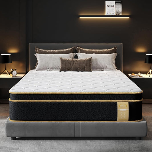 Queen Mattress 14 Inch Gel Memory Foam Hybrid for Comfort