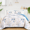 Anibedding Blue Quilt Set California King - Reversible Botanical