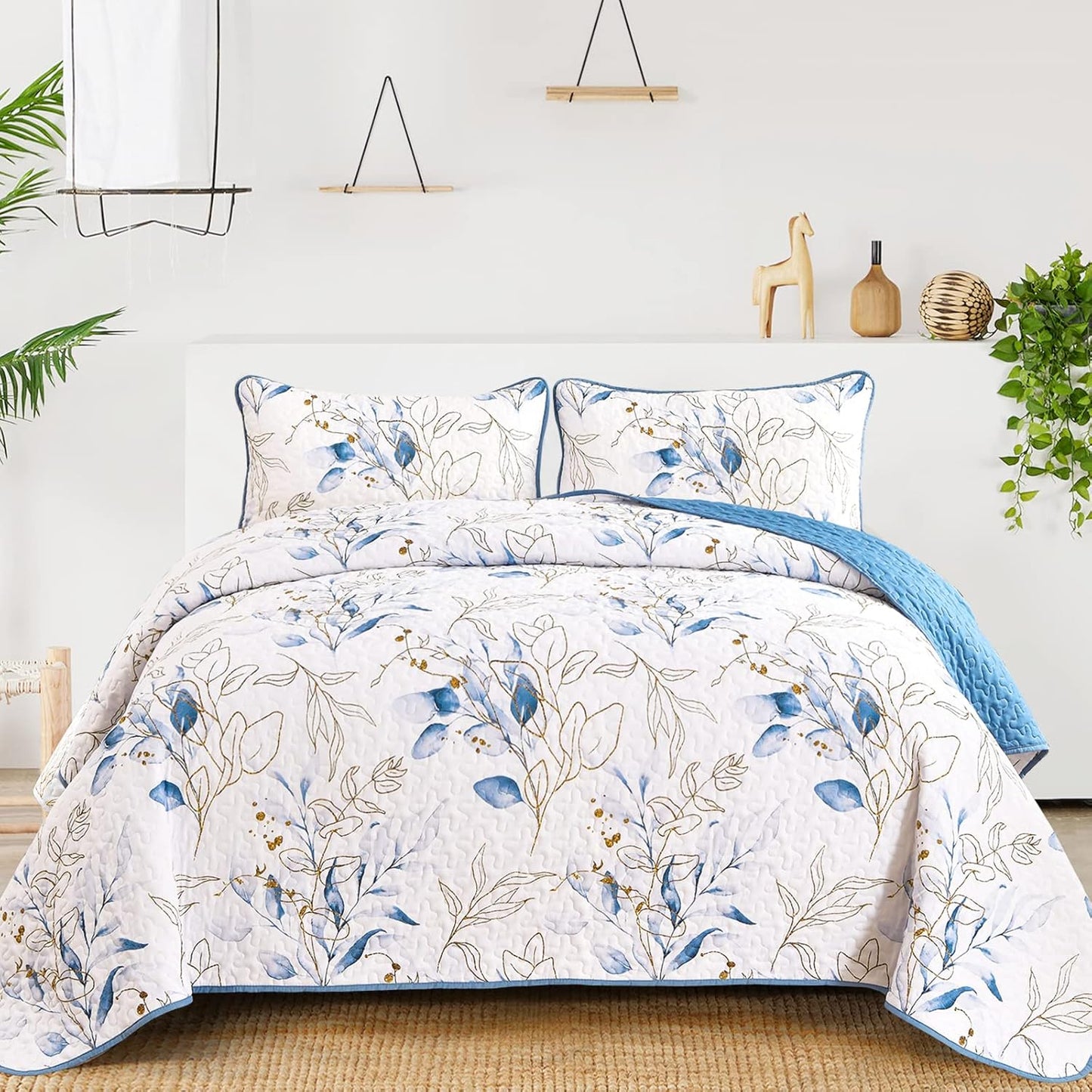 Anibedding Blue Quilt Set California King for Elegant Decor
